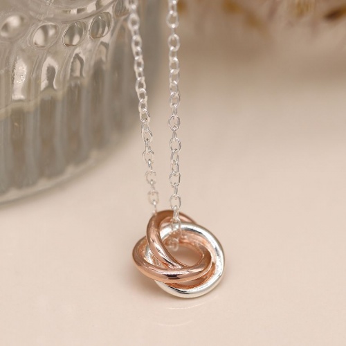 Sterling Silver and Rose Gold Intertwined Hoop Necklace by Peace of Mind